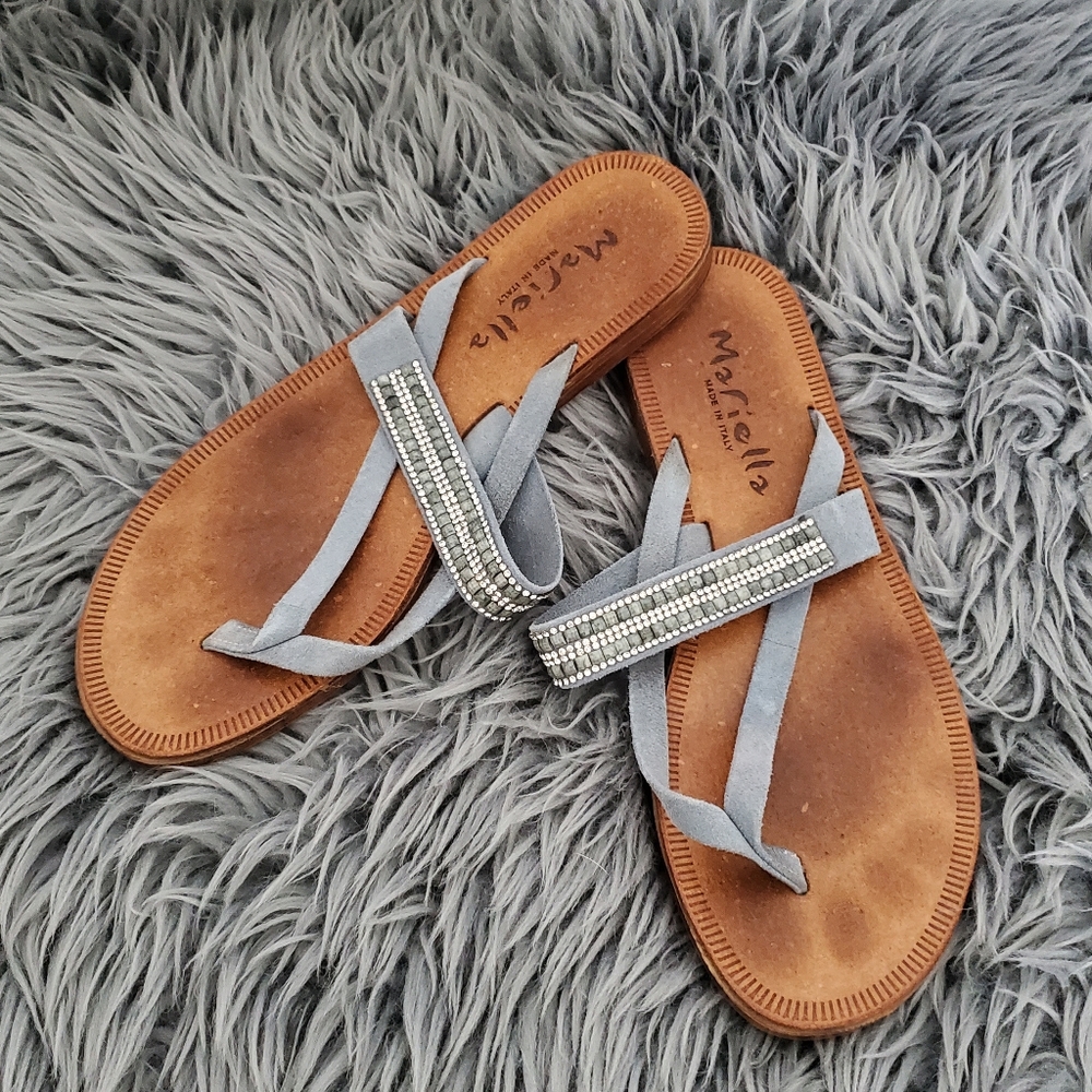 Mariella Blue Sandals with Beading